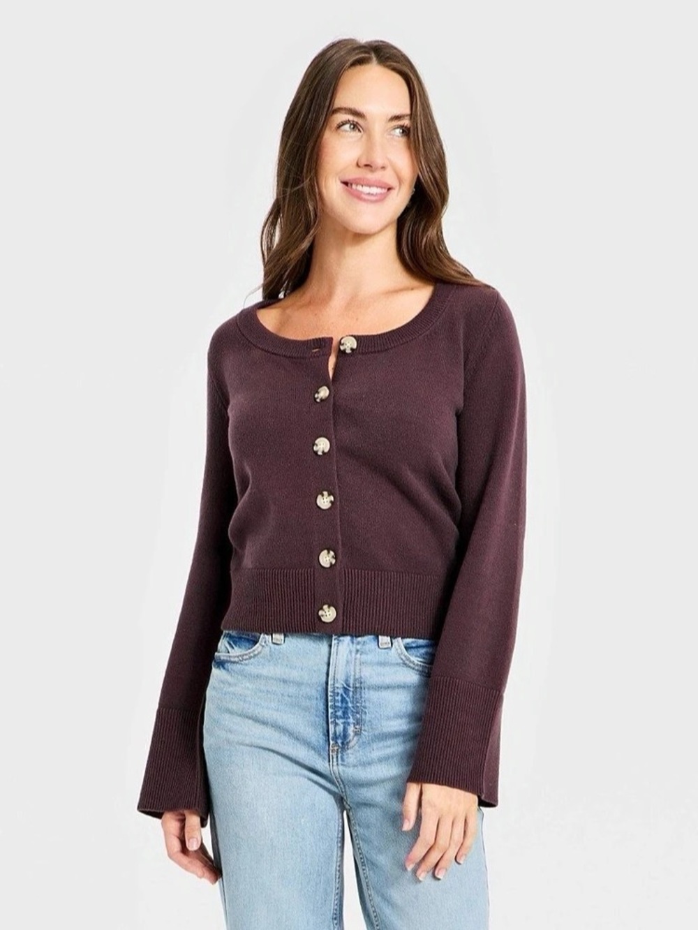 Universal Thread Women's Iconic Scoop Neck Cotton Cardigan Purple Purple Large